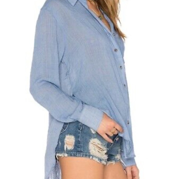 Free‎ People Women That's A Wrap Shirt Small Blue Chambray Lightweight Western - Picture 2 of 10
